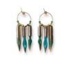 Boucles d'oreilles rondes plumes de calligraphie vert et bleu Graffiti