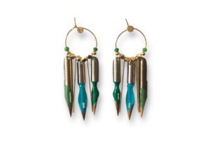 Boucles d'oreilles rondes plumes de calligraphie vert et bleu Graffiti