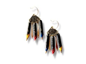 Boucles d'oreilles triangle ciselé plumes de calligraphie jaune Graffiti