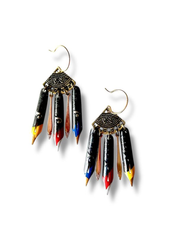 Boucles d'oreilles triangle ciselé plumes de calligraphie jaune Graffiti