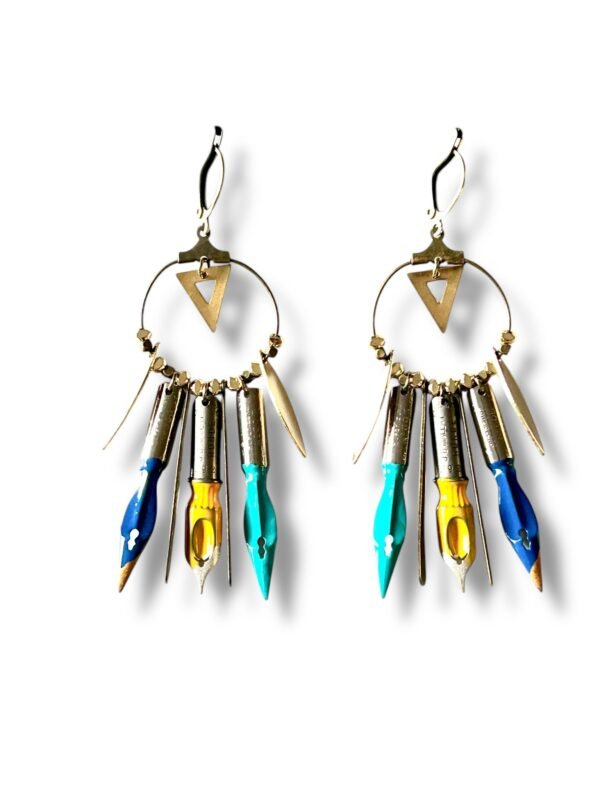Boucles d'oreilles rondes plumes de calligraphie jaune Graffiti