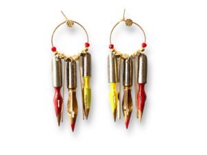 Boucles d'oreilles rondes plumes de calligraphie rouge Graffiti