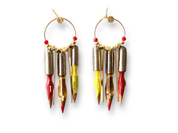 Boucles d'oreilles rondes plumes de calligraphie rouge Graffiti