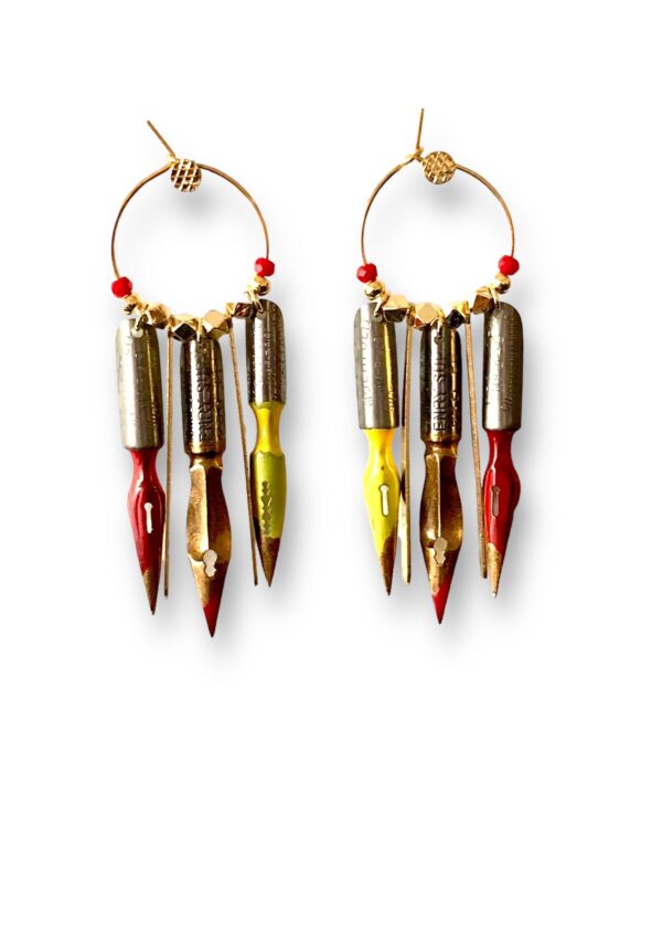 Boucles d'oreilles rondes plumes de calligraphie rouge Graffiti