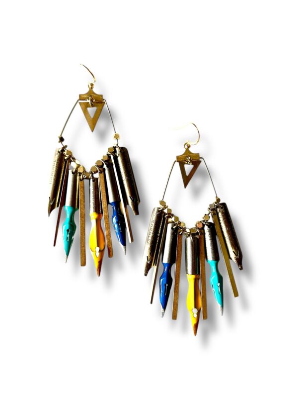 Boucles d'oreilles plumes de calligraphie jaune Graffiti