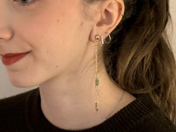 Boucles d'oreilles asymétriques chaînes vert Oh la la !