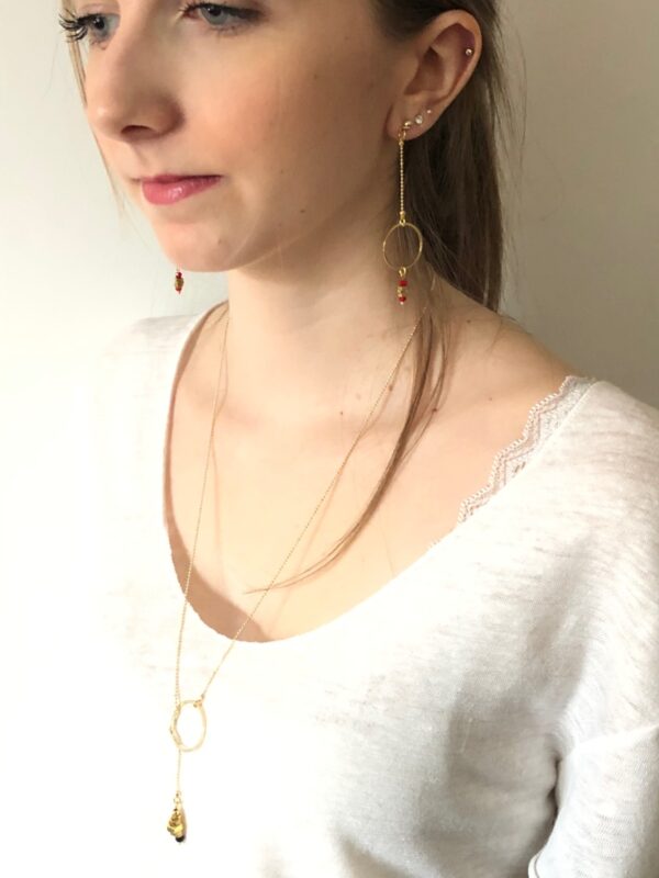 Boucles d'oreilles asymétriques écrous turquoise Oh la la ! - vue portées.