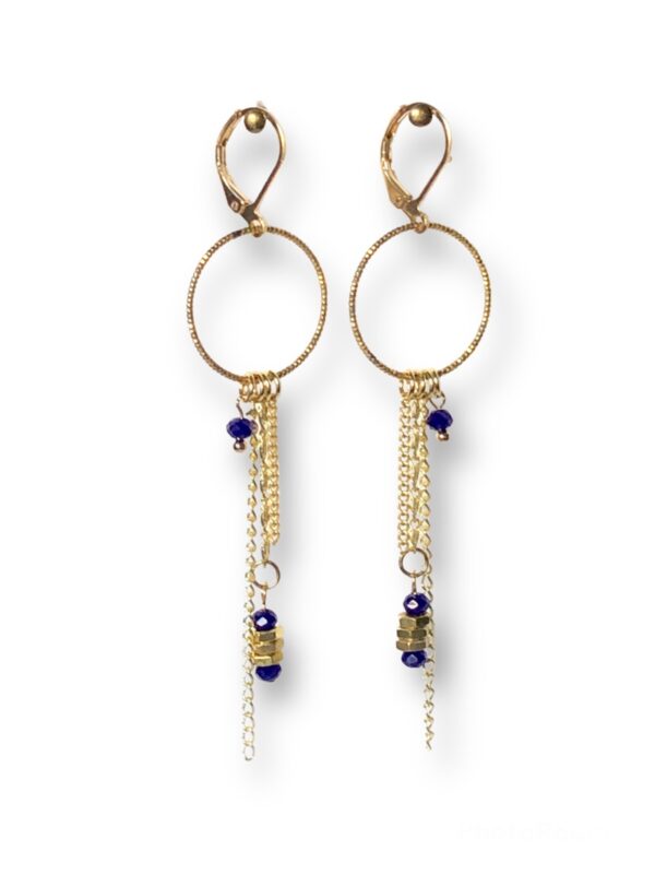 Boucles d'oreilles chaînes, écrous, bleu Oh la la !