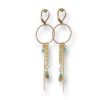 Boucles d'oreilles chaînes écrous bleu turquoise Oh la la ! dorées avec cercle strié, chaînes fines, perles turquoises et écrous en laiton.