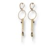 Boucles d'oreilles chaînes écrous noir Oh la la ! - Longues boucles d'oreilles dorées avec cercle strié, chaînes fines, perles noires et écrous en laiton.