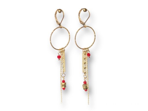 Boucles d'oreilles chaînes écrous rouge Oh la la !