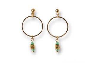 Boucles d'oreilles courtes écrous turquoise Oh la la ! - créoles dorées, écrous en laiton et perles turquoises.