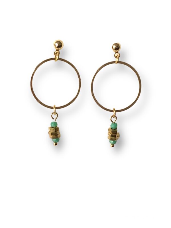 Boucles d'oreilles courtes écrous turquoise Oh la la ! - vue de près.