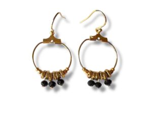 Boucles d'oreilles créoles écrous 3 perles noires Oh la la ! Margaux Coquelicot.