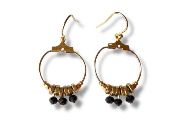 Boucles d'oreilles créoles écrous 3 perles noires Oh la la ! Margaux Coquelicot.