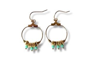 Boucles d'oreilles créoles écrous 3 perles turquoises Oh la la !