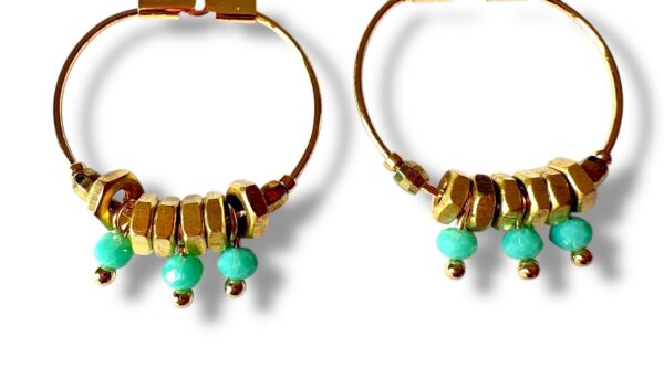 Boucles d'oreilles avec perles turquoises.
