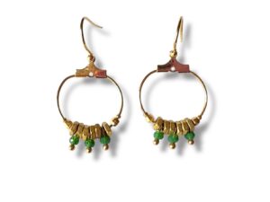 Boucles d'oreilles créoles écrous 3 perles vertes Oh la la !