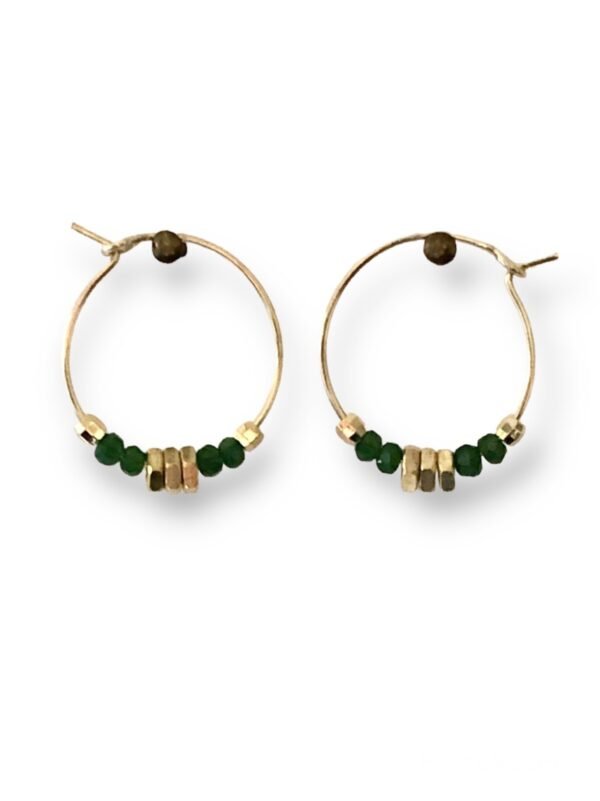 Boucles d'oreilles créoles écrous 4 perles vertes Oh la la !