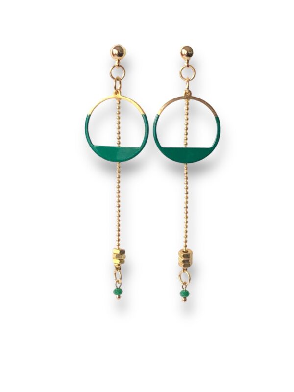 Boucles d'oreilles écrous émail vert Oh la la ! - vue de près.