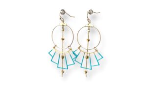 Boucles d'oreilles longues écrous émail bleu Oh la la !