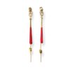 Boucles d'oreilles longues écrous émail rouge Oh la la ! - Longues boucles d'oreilles avec émail rouge, écrous en laiton brut et chaîne billes dorée.