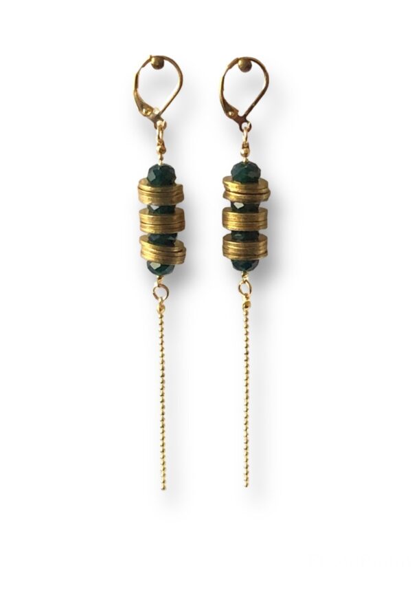 Boucles d'oreilles longues rondelles vert Oh la la ! - vue de près.