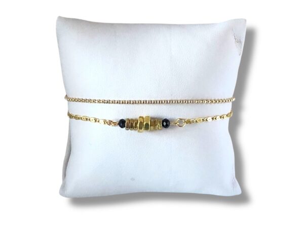 Bracelet double écrous noir Oh la la - Bijou fait main en laiton doré et perles noires