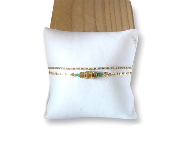 Bracelet double écrous doré turquoise Oh la la !