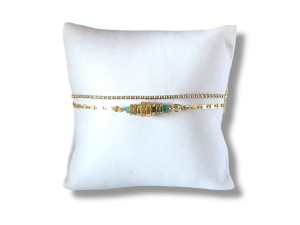 Bracelet double écrous turquoise Oh la la - Bijou fait main en laiton doré et perles turquoise