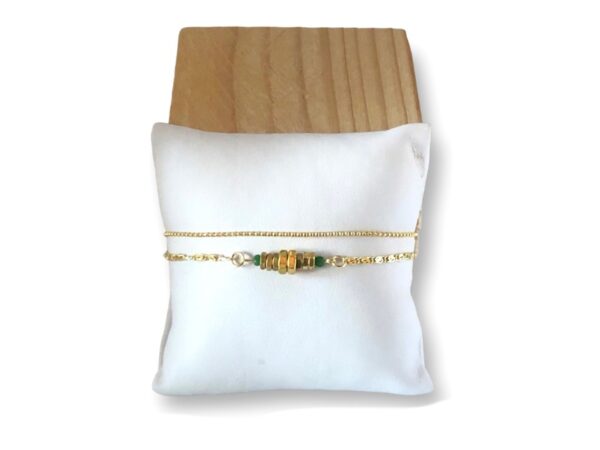 Bracelet double écrous doré vert Oh la la !