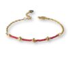 Bracelet écrous laiton et perles Miyuki rouges : bracelet en laiton avec écrous et perles rouges sur chaîne billes.