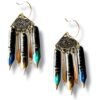 Boucles d'oreilles triangle ciselé plumes de calligraphie turquoise Graffiti