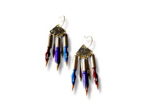 Boucles d'oreilles triangle ciselé plumes de calligraphie bleu Graffiti
