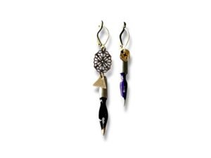 Boucles d'oreilles asymétriques plumes de calligraphie noir Graffiti