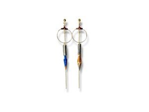 Boucles d'oreilles chaine plumes de calligraphie bleu Graffiti