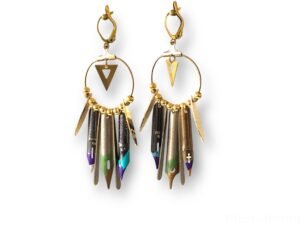 Boucles d'oreilles rondes plumes de calligraphie vert Graffiti