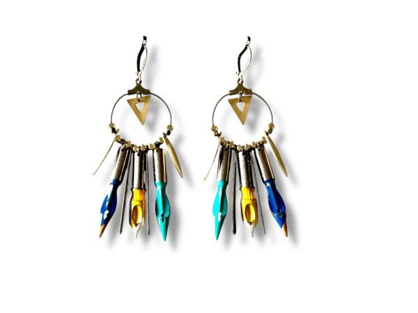 Boucles d'oreilles rondes plumes de calligraphie jaune Graffiti