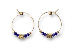 Boucles d'oreilles créoles écrous 4 perles bleues Oh la la ! Margaux Coquelicot.