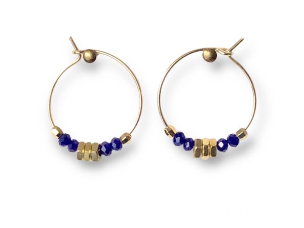 Boucles d'oreilles créoles écrous 4 perles bleues Oh la la ! Margaux Coquelicot.