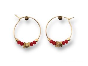 Boucles d'oreilles créoles écrous 4 perles rouges Oh la la !