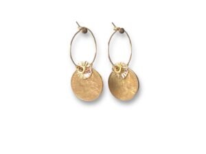 Boucles d'oreilles avec créoles et pièces de monnaie 5 centimes Margaux Coquelicot.