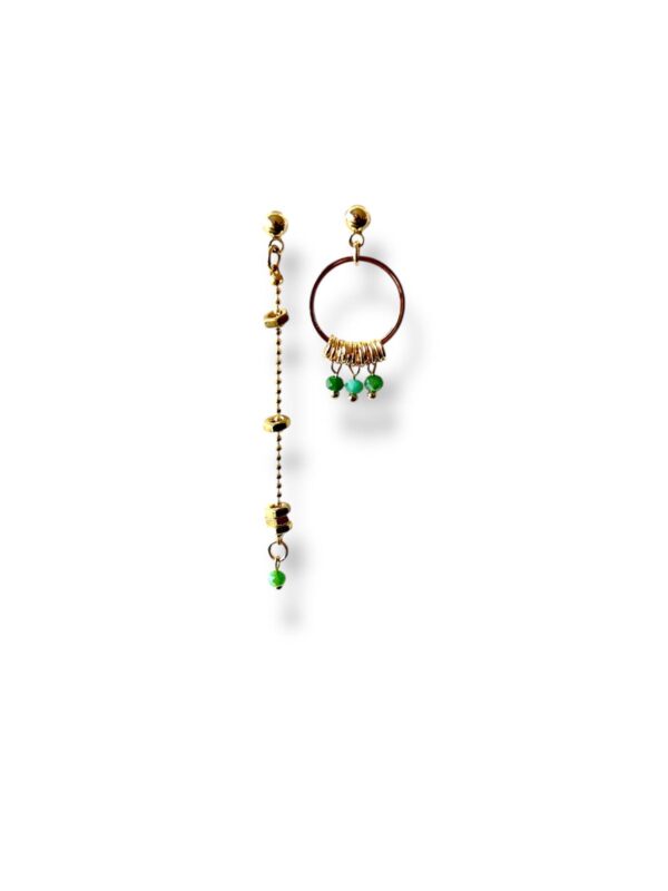 Boucles d'oreilles dépareillées écrous vert, turquoise Oh la la !
