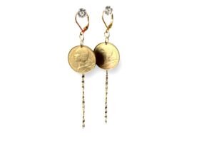 Boucles d'oreilles pièce de monnaie avec chaîne Margaux Coquelicot.