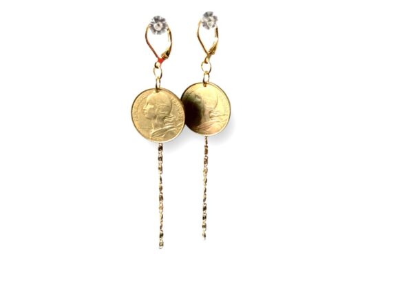 Boucles d'oreilles pièce de monnaie avec chaîne Margaux Coquelicot.