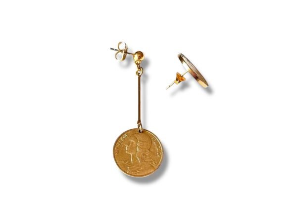 Boucles d'oreilles pièces de monnaie dépareillées 5 centimes