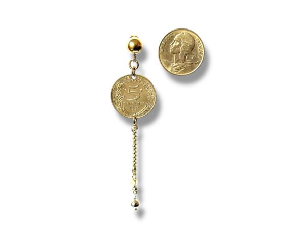 Boucles d'oreilles pièces 5 centimes de francs