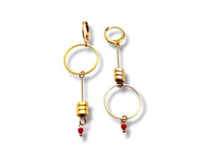 Boucles d'oreilles écrous asymétriques rond rouge Oh la la !