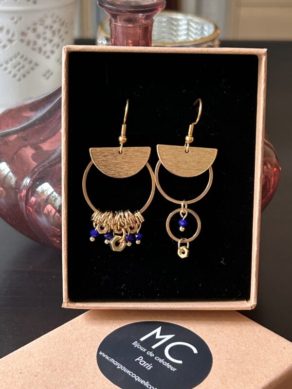 Boucles d'oreilles écrous dépareillées bleu Oh la la !