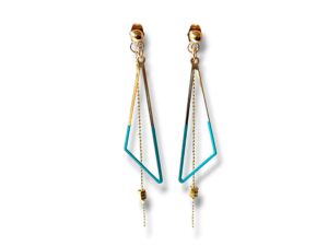 Boucles d'oreilles écrous triangle émail turquoise Oh la la !